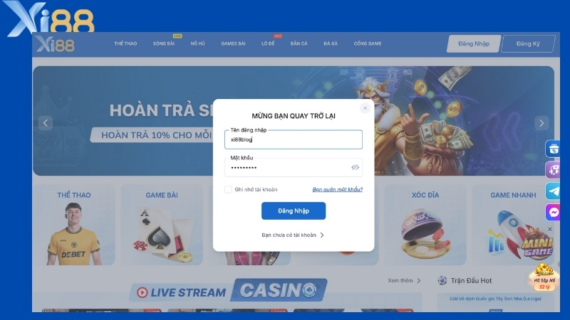 Hướng dẫn đăng nhập Xi88