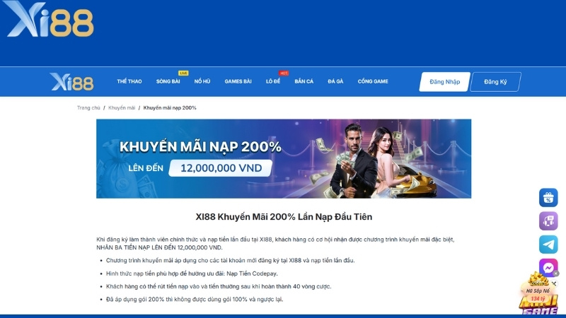 Khuyến mãi Xi88 nạp đầu tặng 12 triệu